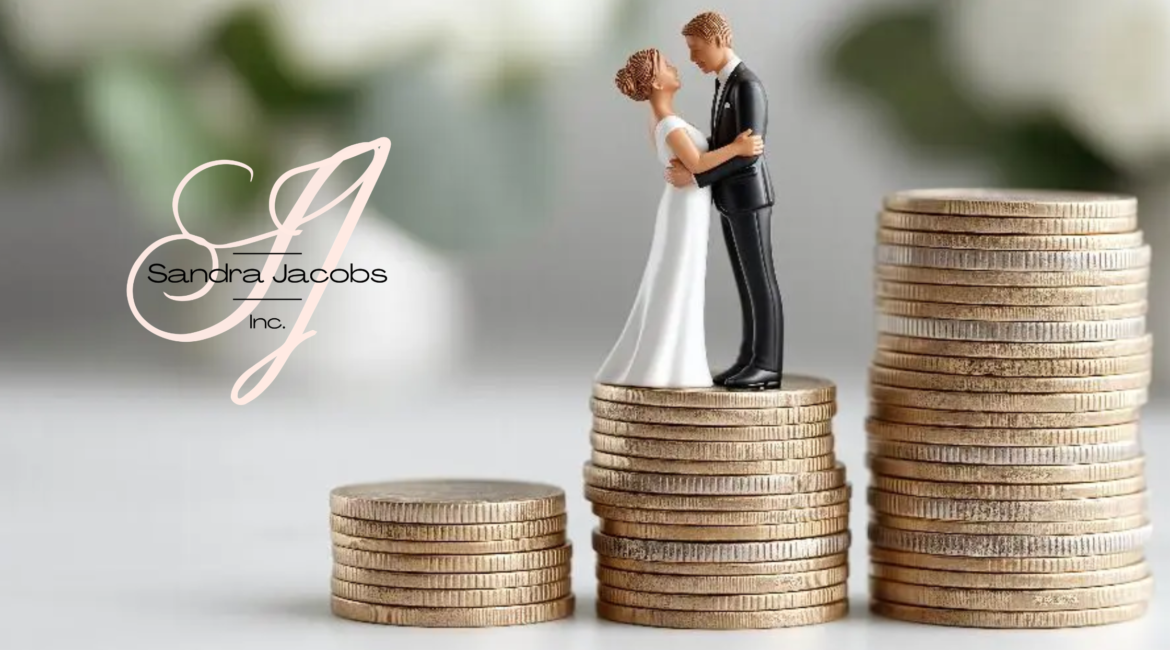 Bride and groom cake topper on stacks of coins – the meaning behind the South African wedding budget